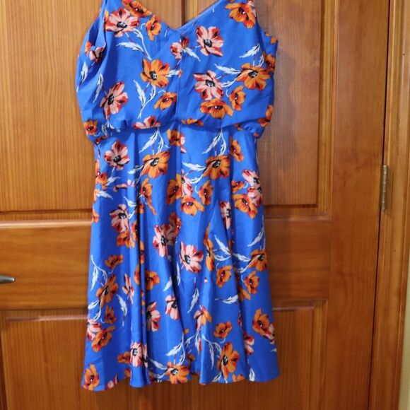 Cece Blue & Orange Tropical Floral Midi Tank Dress 4 - Picture 3 of 10